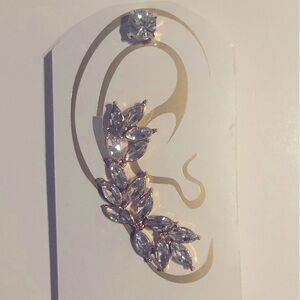 Gold & Rhinestone Ear Cuff w/Stud Rhinestone Earring